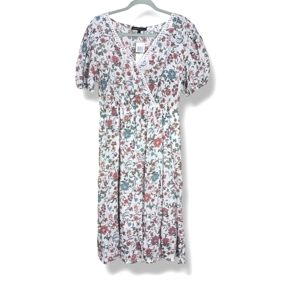 NWT Adrienne Vittadini Floral Surplice Peasant Dress Size Large - Picture 2 of 6
